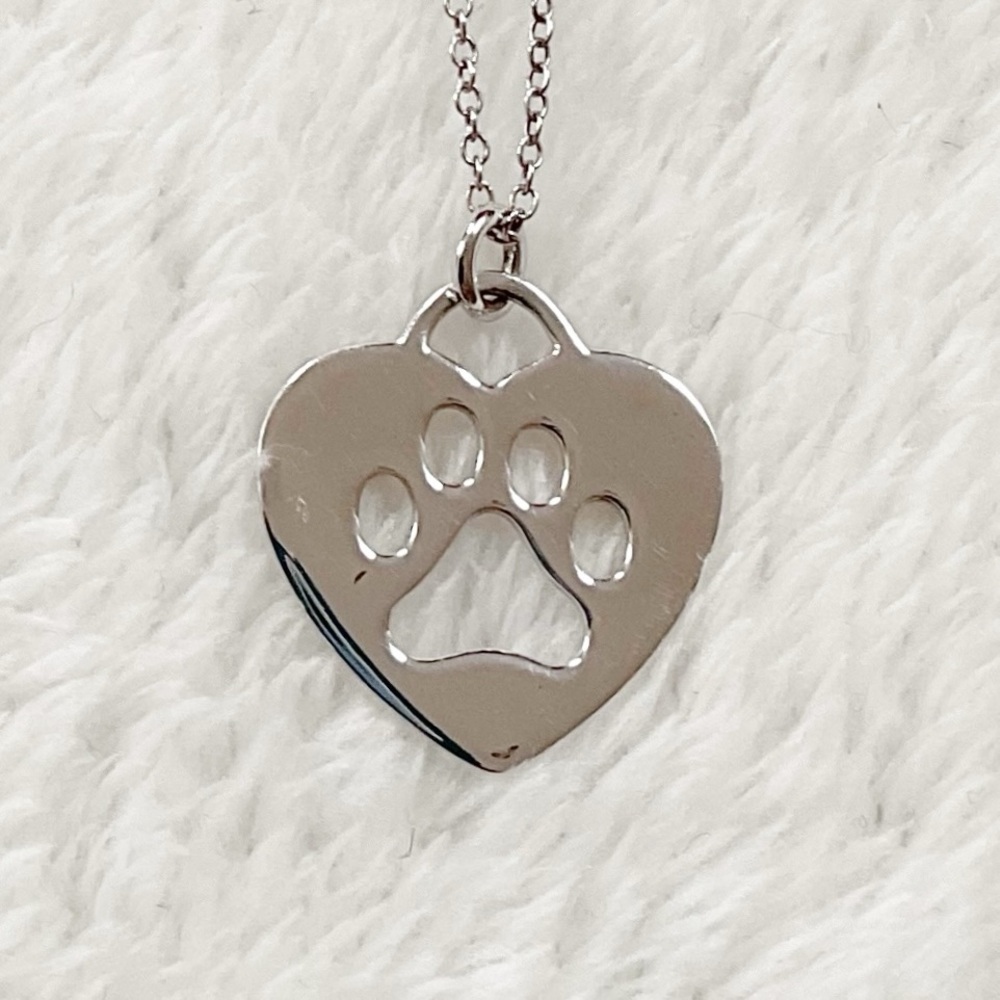 Sterling Silver 925 Paw Print Heart Necklace Dog Cat Lover Pet Memorial Gift 18”
